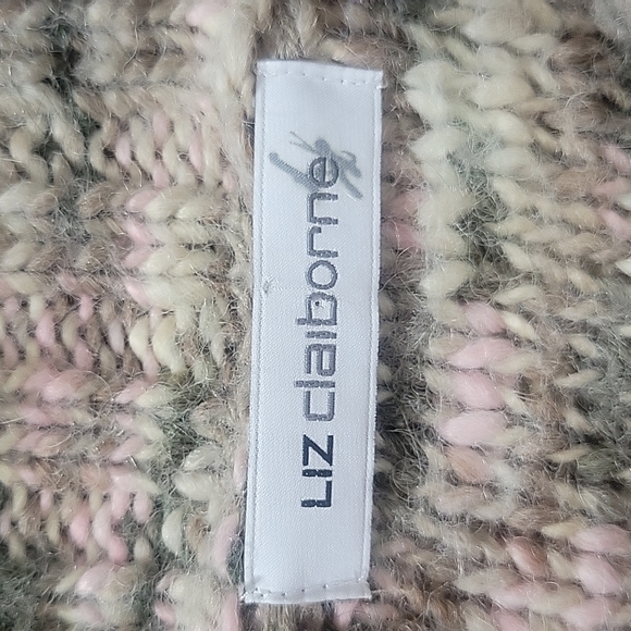 Liz Claiborne Wool Blend Chunky Shawl Collar Sweater Neutral Tone Colors Large - Picture 10 of 14